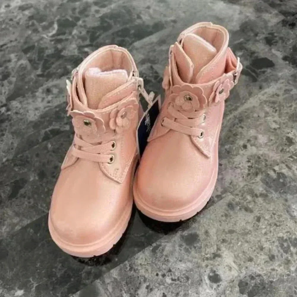 Tahari Toddler Girls Boots – Light Pink Floral Strap –Zip Up side Size 5